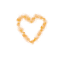 Fototapeta premium Realistic smoky orange fluffy heart shaped cloud on transparent background. Romantic golden translucent smoke floating in the shape of a heart. PNG.