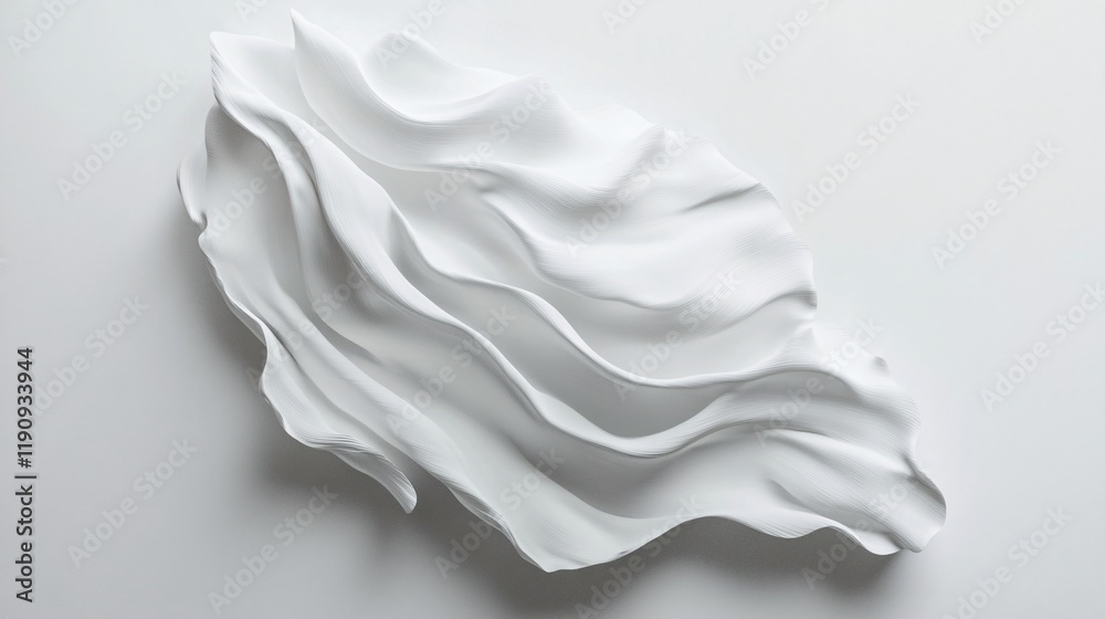 Poster White abstract sculpture forming wavy pattern on plain background