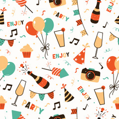 Birthday celebration seamless pattern, packaging, wrapping paper, textile, fabric