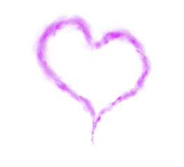 Realistic smoky purple fluffy heart shaped cloud on transparent background. Romantic golden translucent smoke floating in the shape of a heart. PNG. 