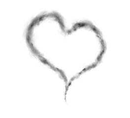 Realistic smoky black fluffy heart shaped cloud on transparent background. Romantic golden translucent smoke floating in the shape of a heart. PNG.