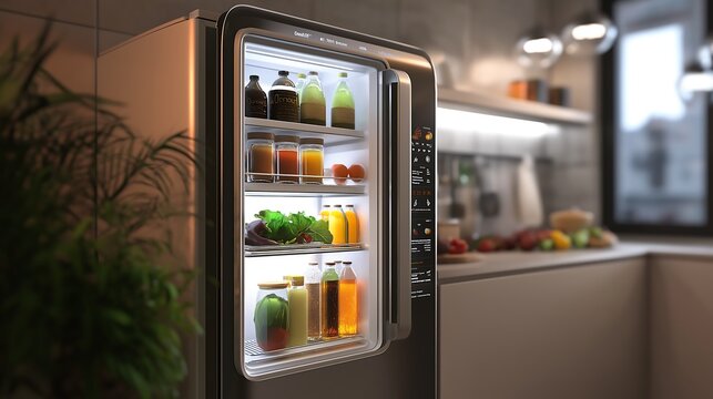 AI-powered refrigerator robot suggesting recipes based on available ingredients.