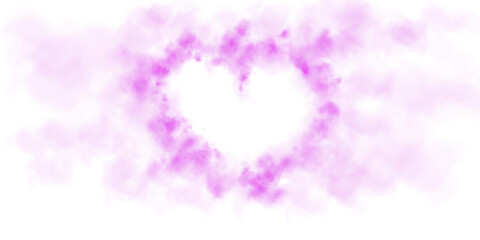 Realistic smoky pink fluffy heart shaped cloud on transparent background. Romantic golden translucent smoke floating in the shape of a heart. PNG.