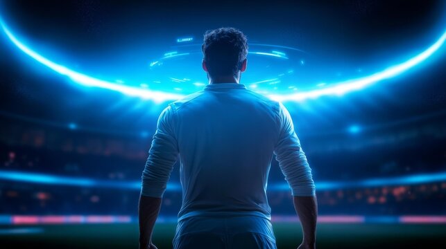 Futuristic Cricket Field with Digital Data Visualization. Generative AI