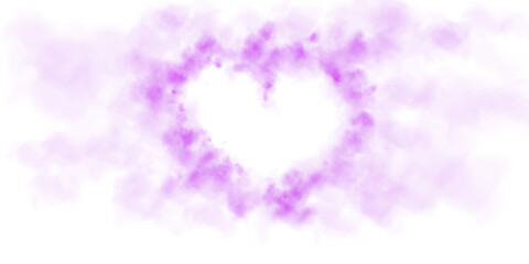 Realistic smoky purple fluffy heart shaped cloud on transparent background. Romantic golden translucent smoke floating in the shape of a heart. PNG. 