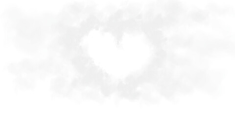 Realistic smoky grey fluffy heart shaped cloud on transparent background. Romantic golden translucent smoke floating in the shape of a heart. PNG.