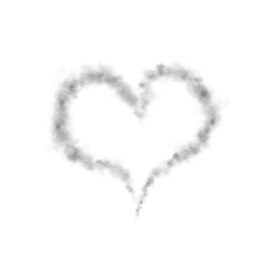 Realistic smoky black fluffy heart shaped cloud on transparent background. Romantic golden translucent smoke floating in the shape of a heart. PNG.

