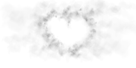 Realistic smoky black fluffy heart shaped cloud on transparent background. Romantic golden translucent smoke floating in the shape of a heart. PNG.
