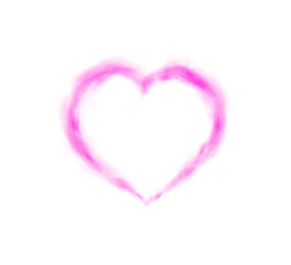 Realistic smoky pink fluffy heart shaped cloud on transparent background. Romantic golden translucent smoke floating in the shape of a heart. PNG. 
