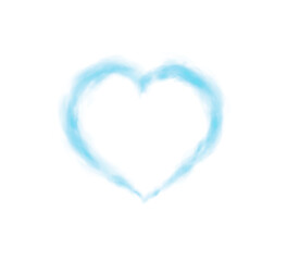 Realistic smoky blue fluffy heart shaped cloud on transparent background. Romantic golden translucent smoke floating in the shape of a heart. PNG.