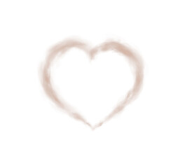 Realistic smoky brown fluffy heart shaped cloud on transparent background. Romantic golden translucent smoke floating in the shape of a heart. PNG.