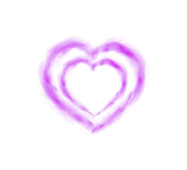 Realistic smoky purple fluffy heart shaped cloud on transparent background. Romantic golden translucent smoke floating in the shape of a heart. PNG. 