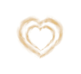 Realistic smoky golden fluffy heart shaped cloud on transparent background. Romantic golden translucent smoke floating in the shape of a heart. PNG.