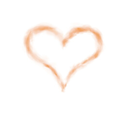 Fototapeta premium Realistic smoky orange fluffy heart shaped cloud on transparent background. Romantic golden translucent smoke floating in the shape of a heart. PNG.
