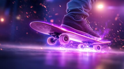 Futuristic digital skateboard with glowing neon effects. Generative AI