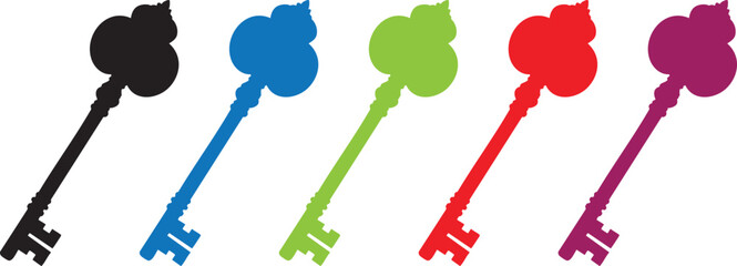set of door key vector silhouette icon illustration
