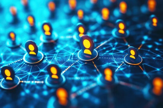 Digital Network Connections Concept with Abstract Icons Representing Users and Social Interaction in Modern Technology Environment