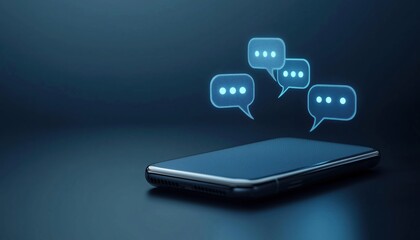 Digital Messaging In Title Case: Smartphone Sms Speech Bubbles Push Alerts On Screen, Digital Or Electronic Chatting On Cellphone. Web S.
