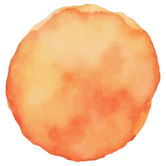 A circular watercolor stain or blob in shades of orange, creating a textured and organic element.
