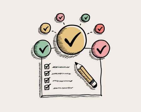 Checklist illustration showing completed tasks and a pencil