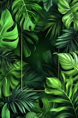 Neon frame surrounded by tropical foliage.