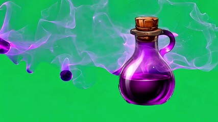 Purple potion animation on green screen background. Liquid moving in potion,magic,spell chroma key 4k video