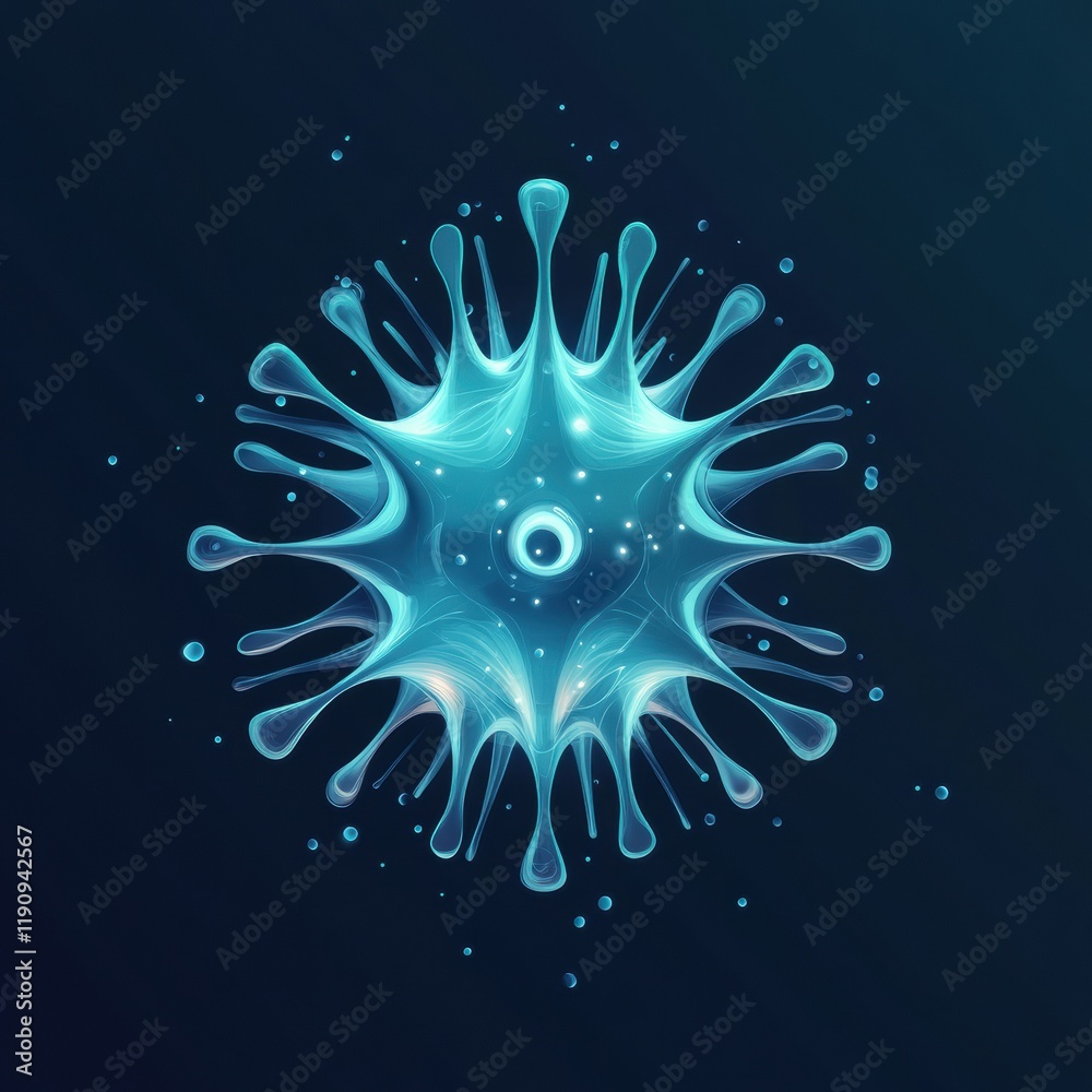 Fototapete Clean and simple virus illustration with smooth textures and vibrant blue colors showcasing a spherical structure. Generative AI