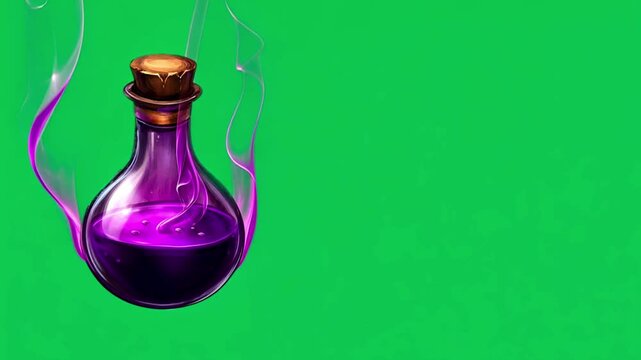 Purple potion animation on green screen background. Liquid moving in potion,magic,spell chroma key 4k video