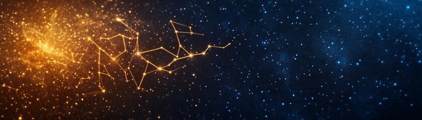 Fototapeta premium Astrological Leo constellation glowing in golden light amidst a swirling galaxy
