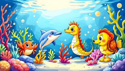 Undersea Friends: A Cheerful Cartoon Ocean Scene