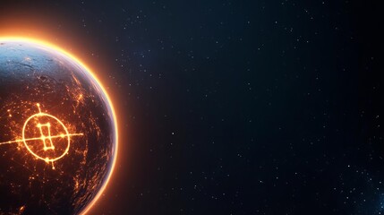 Astrological Leo symbol etched into the surface of a glowing, mysterious planet