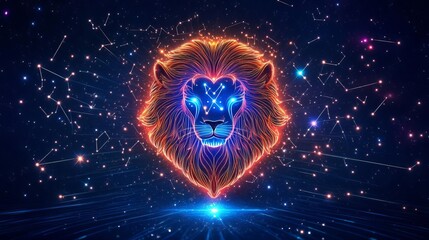 Astrological Leo symbol glowing in a cosmic array of bright stars and constellations