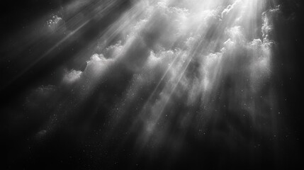 Fototapeta premium Dramatic light rays through textured black background. Generative AI
