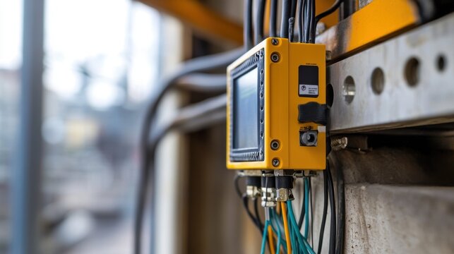 Close up view of a programmable logic controller - plc - situated in a factory environment, highlighting automation and the intricacies of advanced manufacturing processes