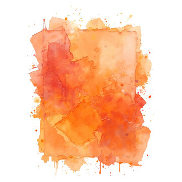A textured watercolor background in shades of orange and red, with uneven edges, splatters, and drips. 