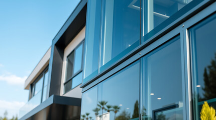 Modern Glass House Architecture: Sleek Design and City Views.  Luxury Real Estate, Contemporary Building Exterior, Stunning Facade