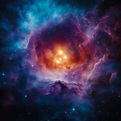 Obraz premium Astrological Leo symbol shining in the center of a glowing planetary nebula