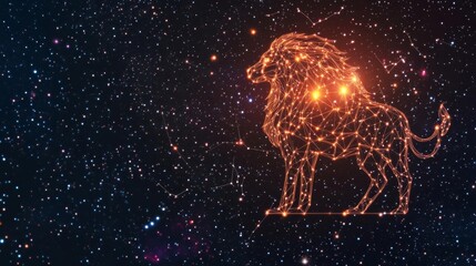 Astrological Leo symbol shining brightly in a cosmic sea of stardust and constellations