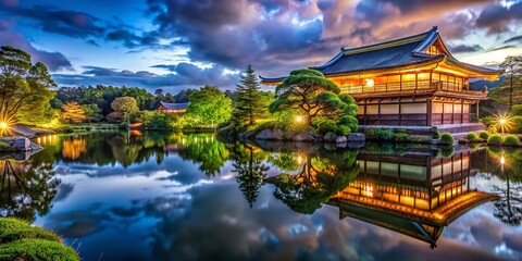 Obraz premium Panoramic Night View of Shugakuin Imperial Villa, Kyoto, Japan - November 2019