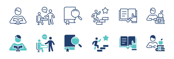 Fototapeta premium education study icon line set student read and learn online learning course reading book research outline signs vector illustration