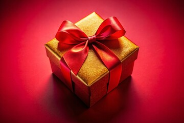 Obraz premium Panoramic Red Background Gift Box Surprise Present Holiday Celebration