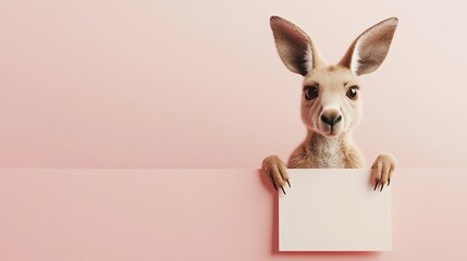 Adorable Kangaroo Joey Holding Blank Sign in Pouch with Pastel Earthy Tones 3D