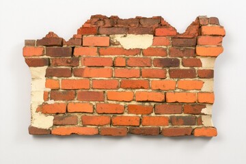 Fototapeta premium Fragment of Weathered Brick Wall on White Background for Design and Preservation Use