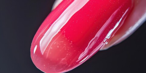 Close-up of a glossy, vibrant red nail with a smooth finish.