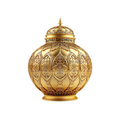 Ornate Golden Urn with Intricate Arabic Calligraphy and Floral Designs