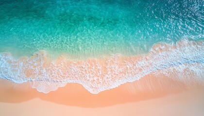 Beach with fine sand, clear blue water, and sunlight, defocused background creating a dreamy summer vacation vibe, relaxing coastal scenery