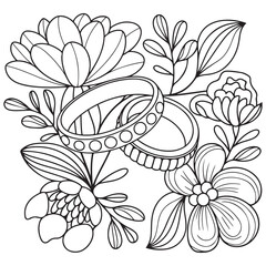 Wedding Rings Coloring Page Colored Illustration