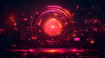 Fototapeta premium Abstract Futuristic Sphere with Glowing Red and Pink Neon Lines, Dynamic Digital Art Background