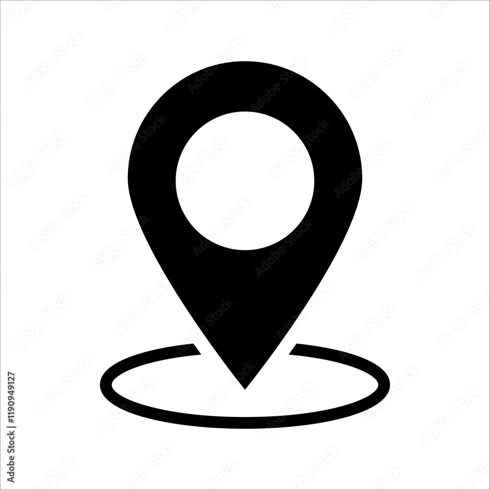Poster location pin with circle, linear style icon. specific geographic location with a circular indicator.