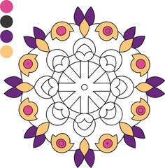 Coloring Mandala Purple, Pink, Yellow, Circular Design, Art, Activity, Pattern, Symmetry, Floral, Cr